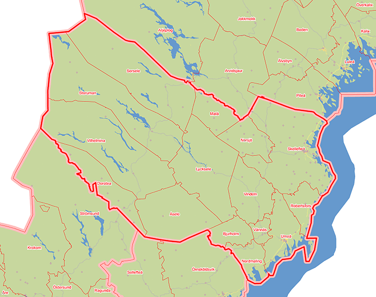 Karta över Västerbottens län