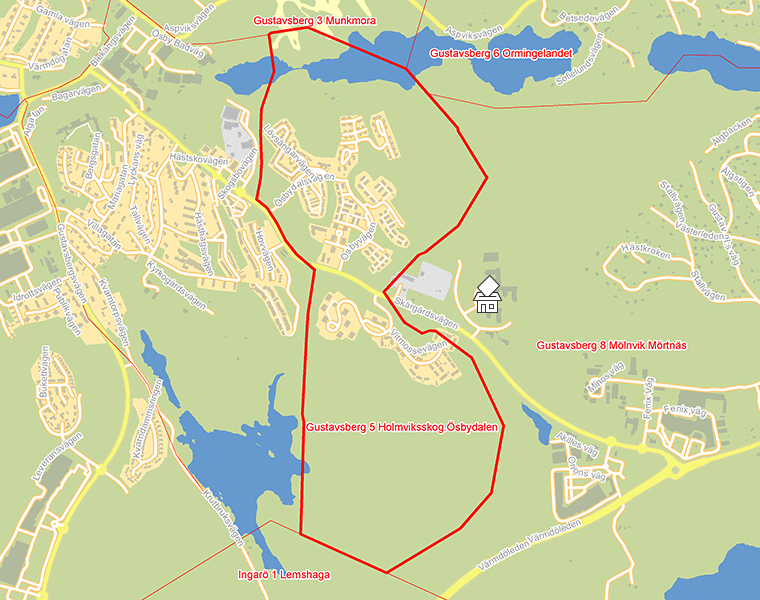 Karta över Gustavsberg 5 Holmviksskog.Ösbydalen
