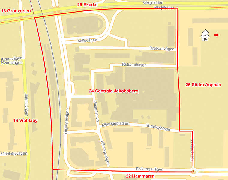 Karta över 24 Centrala Jakobsberg