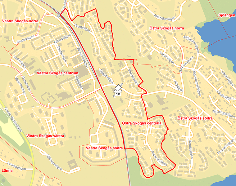 Karta över Östra Skogås centrala