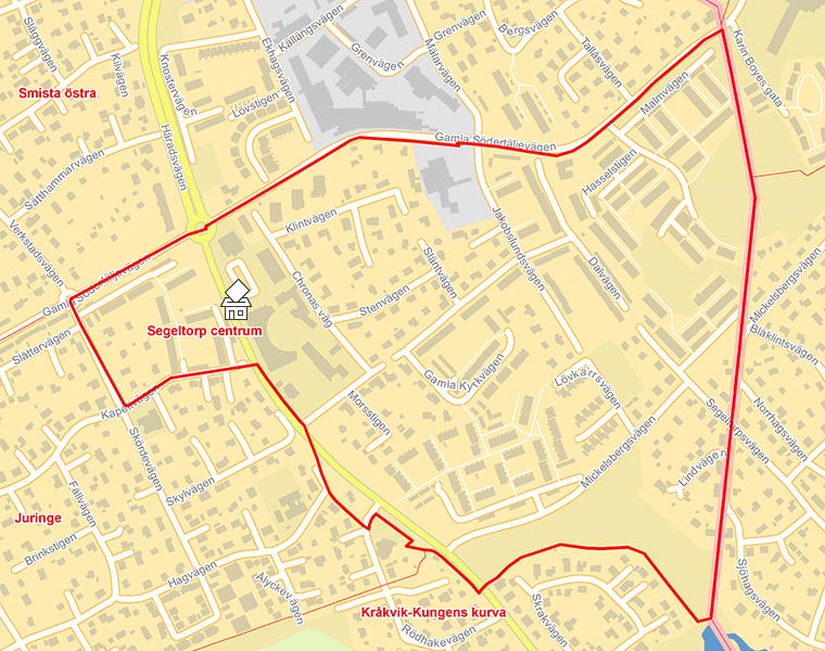 Karta över Segeltorp centrum