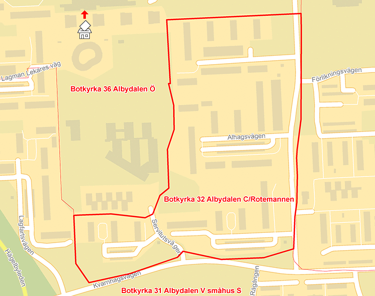 Karta över Botkyrka 32 Albydalen C/Rotemannen
