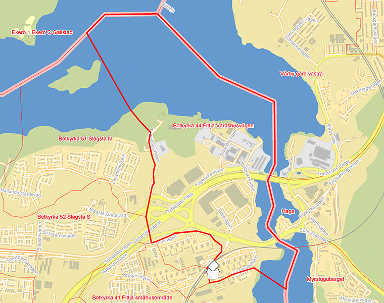 Karta över Botkyrka 44 Fittja Värdshusvägen