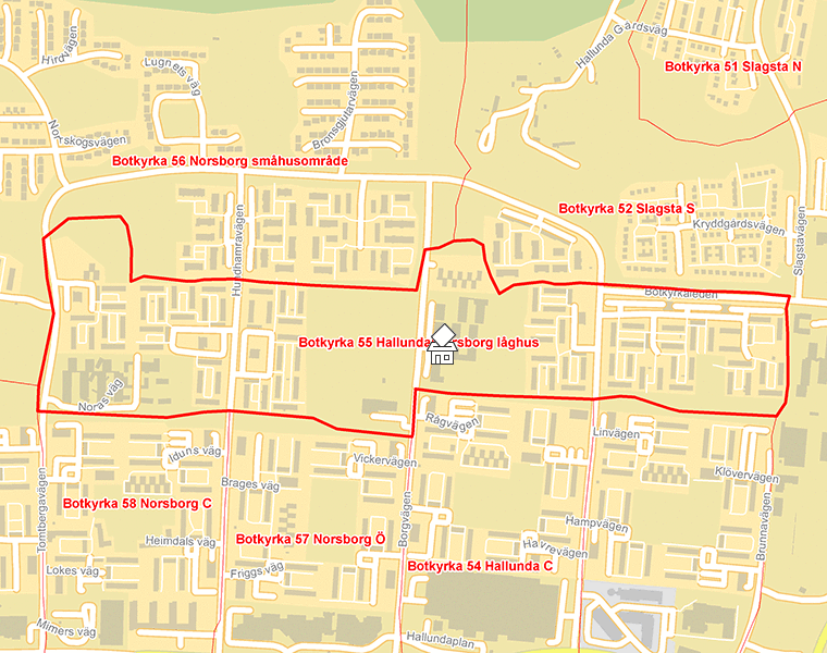 Karta över Botkyrka 55 Hallunda/Norsborg låghus