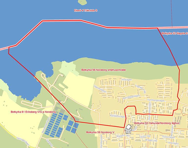 Karta över Botkyrka 56 Norsborg småhusområde