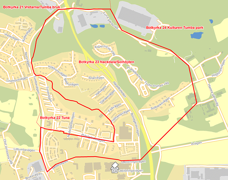 Karta över Botkyrka 23 Nackdala/Solhöjden
