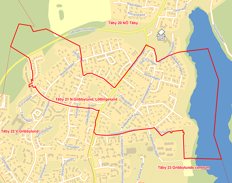 Karta över Täby 21 N.Gribbylund, Löttingelund