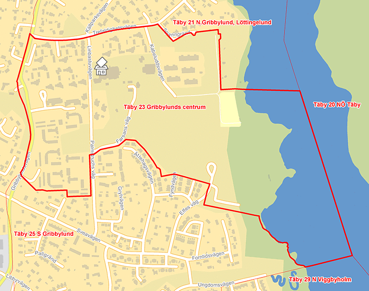 Karta över Täby 23 Gribbylunds centrum