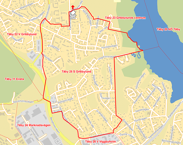Karta över Täby 25 S Gribbylund
