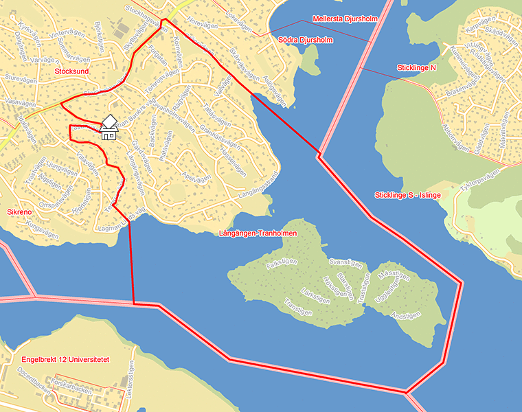 Karta över Långängen-Tranholmen