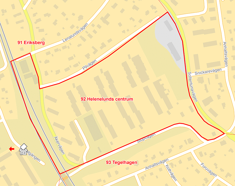 Karta över 92 Helenelunds centrum