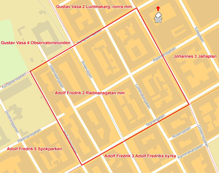 Karta över Adolf Fredrik 2 Rådmansgatan mm