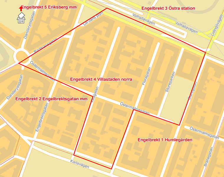 Karta över Engelbrekt 4 Villastaden norra