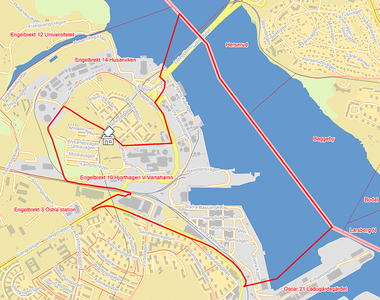 Karta över Engelbrekt 10 Hjorthagen V-Värtahamn