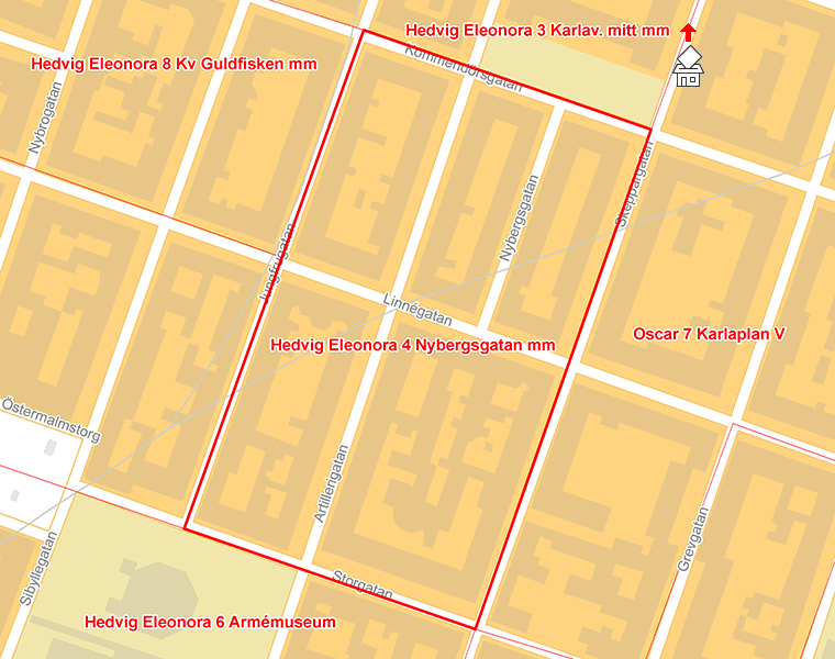 Karta över Hedvig Eleonora 4 Nybergsgatan mm