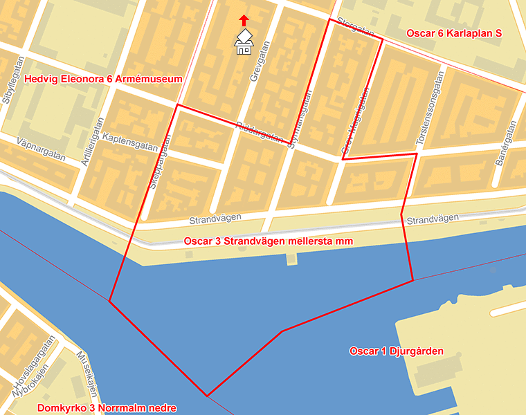 Karta över Oscar 3 Strandvägen mellersta mm