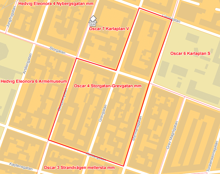 Karta över Oscar 4 Storgatan-Grevgatan mm