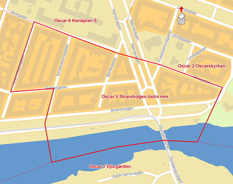 Karta över Oscar 5 Strandvägen östra mm