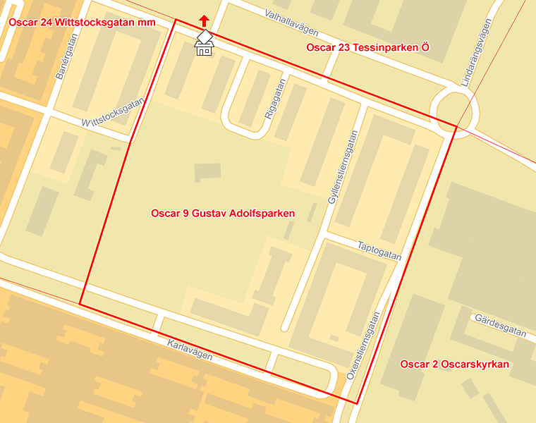 Karta över Oscar 9 Gustav Adolfsparken