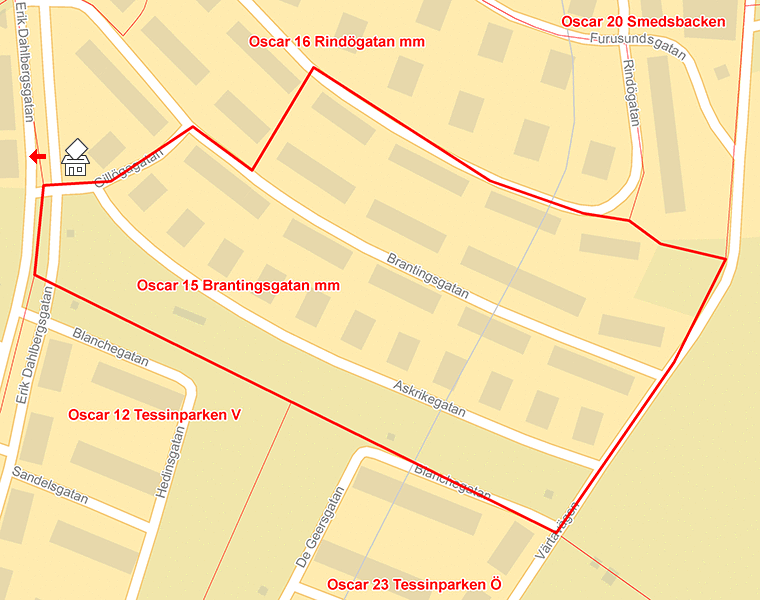 Karta över Oscar 15 Brantingsgatan mm
