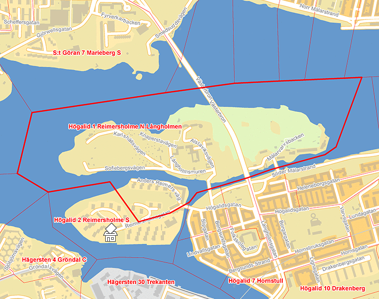 Karta över Högalid 1 Reimersholme N-Långholmen