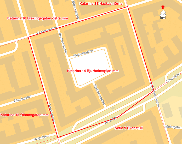 Karta över Katarina 14 Bjurholmsplan mm