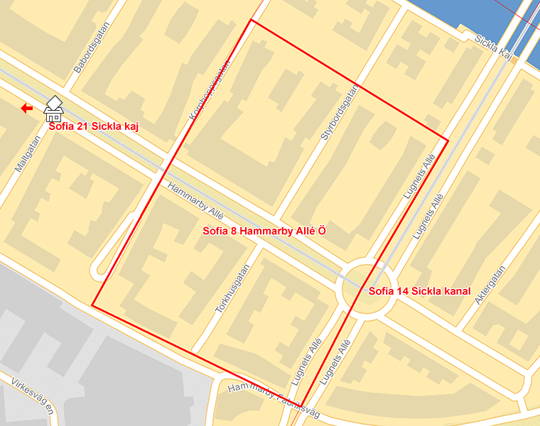 Karta över Sofia 8 Hammarby Allé Ö