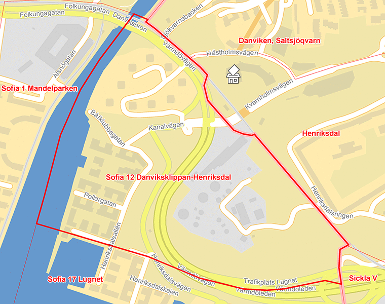 Karta över Sofia 12 Danviksklippan-Henriksdal