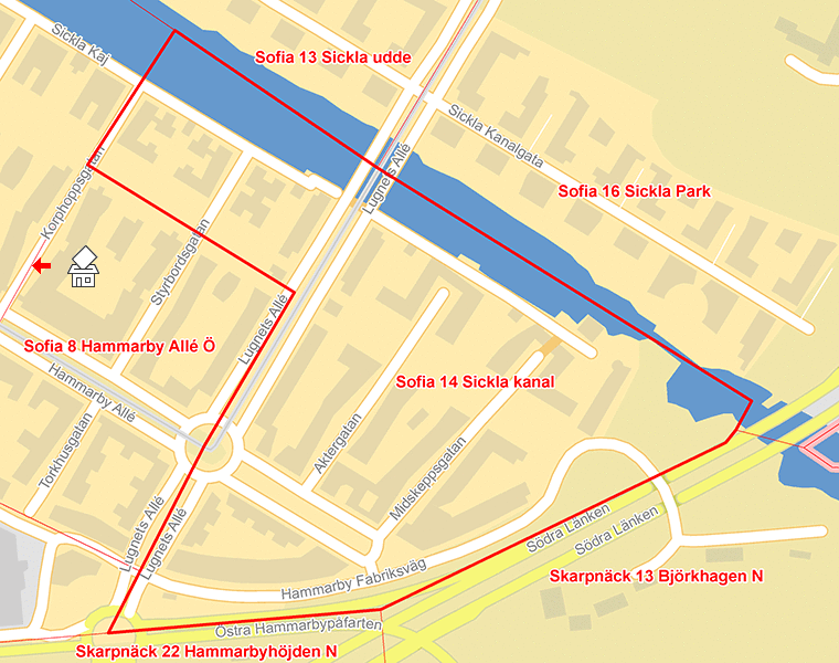 Karta över Sofia 14 Sickla kanal