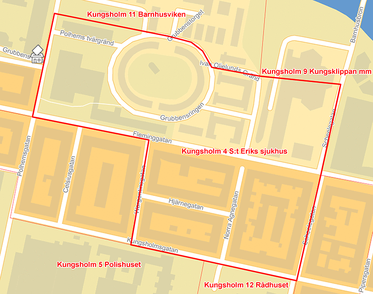 Karta över Kungsholm 4 S:t Eriks sjukhus