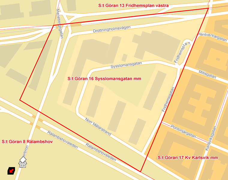 Karta över S:t Göran 16 Sysslomansgatan mm