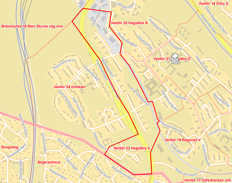 Karta över Vantör 23 Hagsätra V