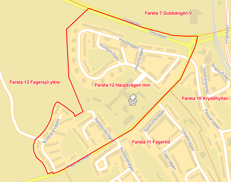 Karta över Farsta 12 Hauptvägen mm