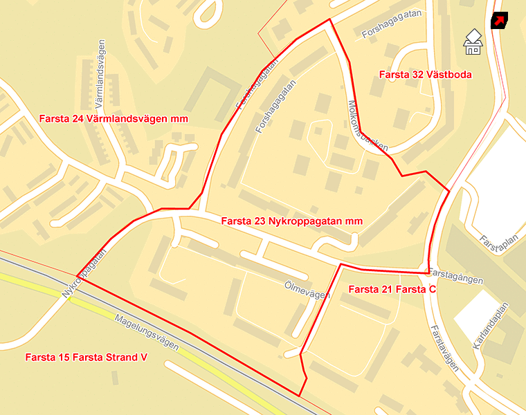 Karta över Farsta 23 Nykroppagatan mm