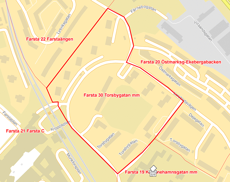 Karta över Farsta 30 Torsbygatan mm