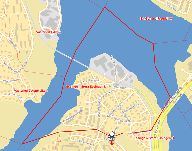 Karta över Essinge 4 Stora Essingen N