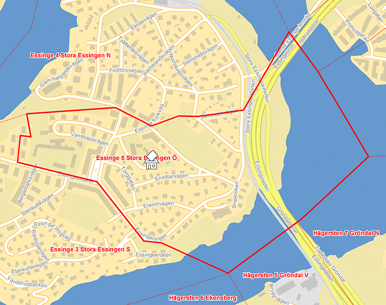 Karta över Essinge 5 Stora Essingen Ö