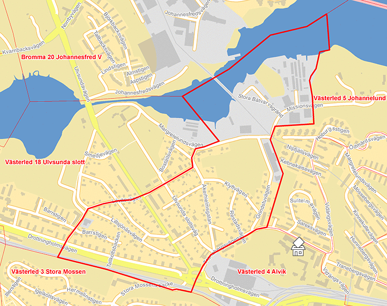 Karta över Västerled 9 Ulvsunda trädgårdsstad
