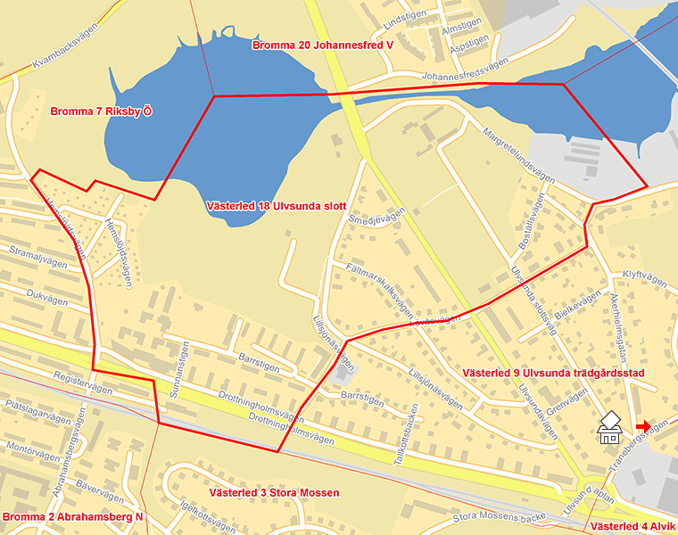 Karta över Västerled 18 Ulvsunda slott