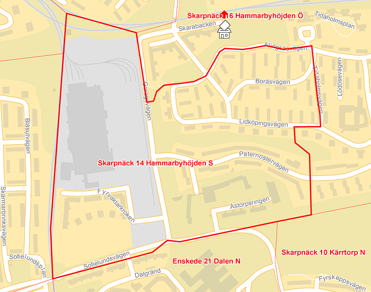 Karta över Skarpnäck 14 Hammarbyhöjden S
