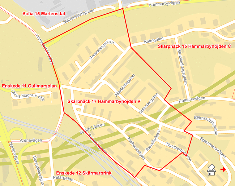 Karta över Skarpnäck 17 Hammarbyhöjden V