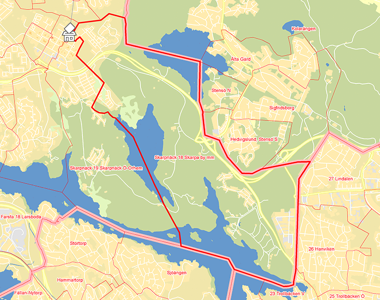 Karta över Skarpnäck 18 Skarpa by mm