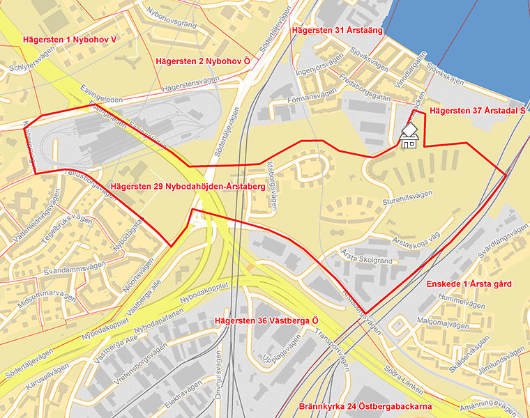 Karta över Hägersten 29 Nybodahöjden-Årstaberg