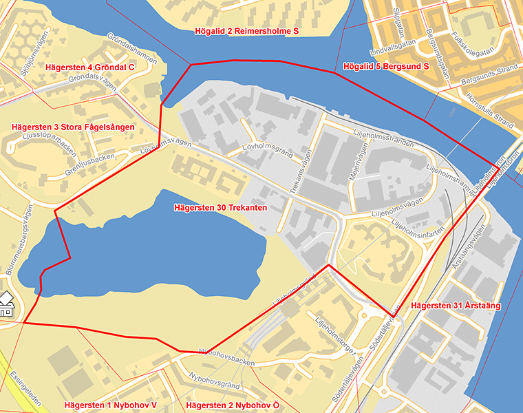 Karta över Hägersten 30 Trekanten