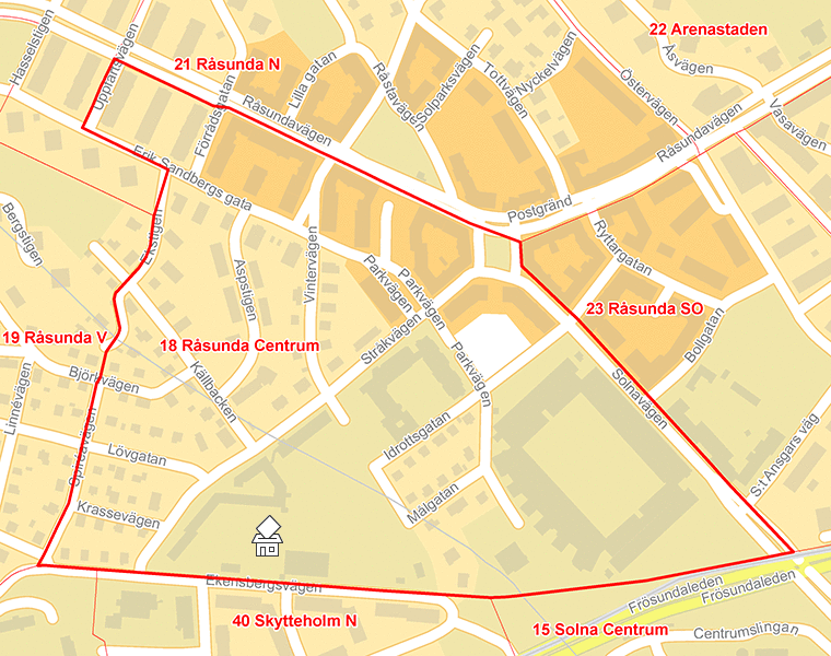 Karta över 18 Råsunda Centrum