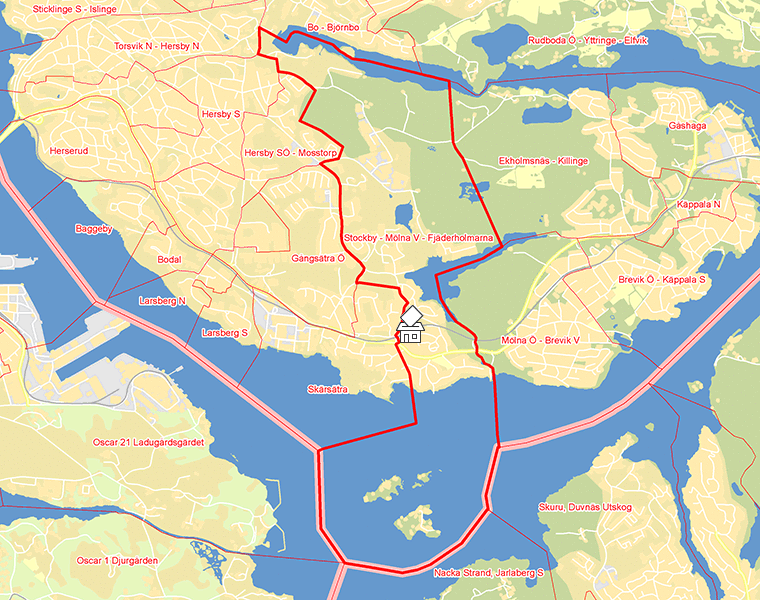 Karta över Stockby - Mölna V - Fjäderholmarna