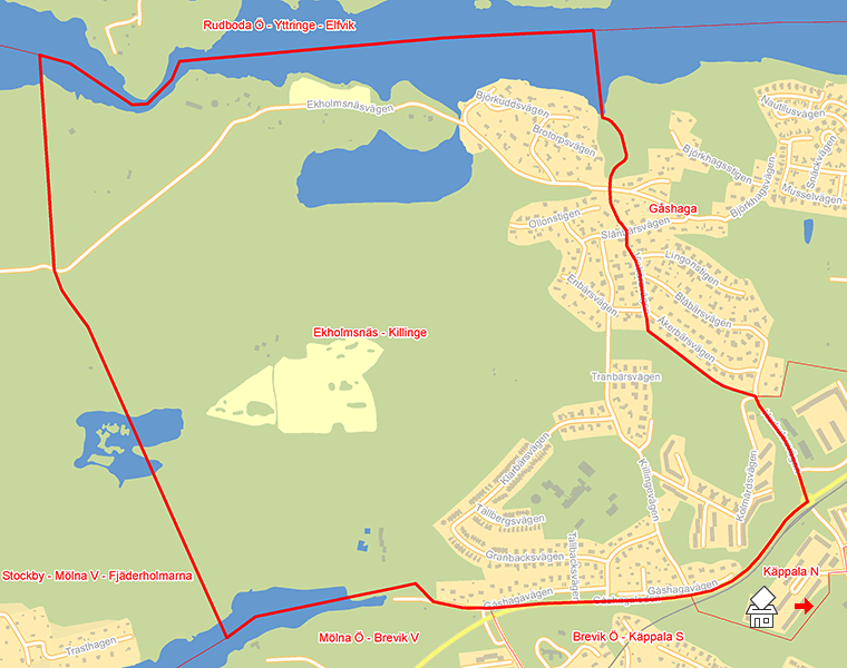 Karta över Ekholmsnäs - Killinge