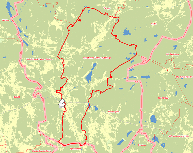 Karta över Västerlövsta Östra - Huddunge
