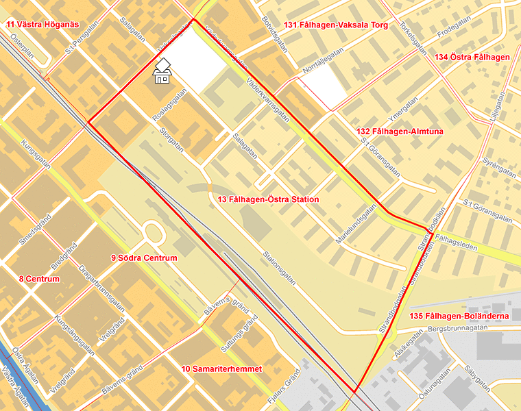 Karta över 13 Fålhagen-Östra Station
