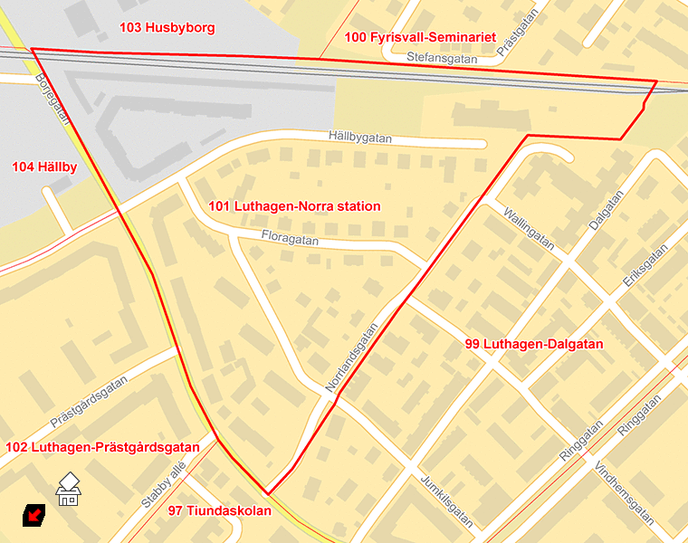 Karta över 101 Luthagen-Norra station